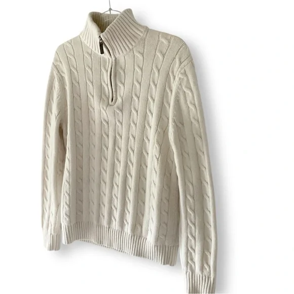 Banana Republic Factory Mens Cable Knit Sweater Sz M 1/4 Zip Wool Blend Neutral - Picture 5 of 11